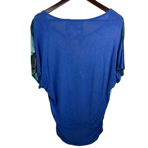 Desigual | White Blue Floral Mixed Media Short Sleeve Top - Picture 5 of 11